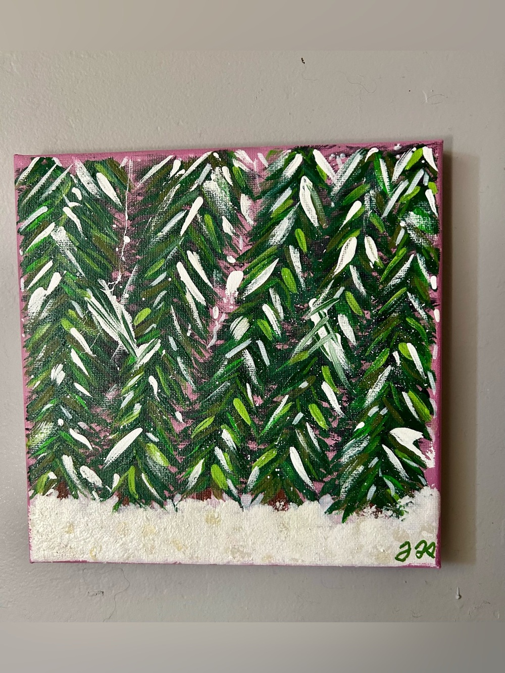 Original Winter Snowy Pine Forest Painting